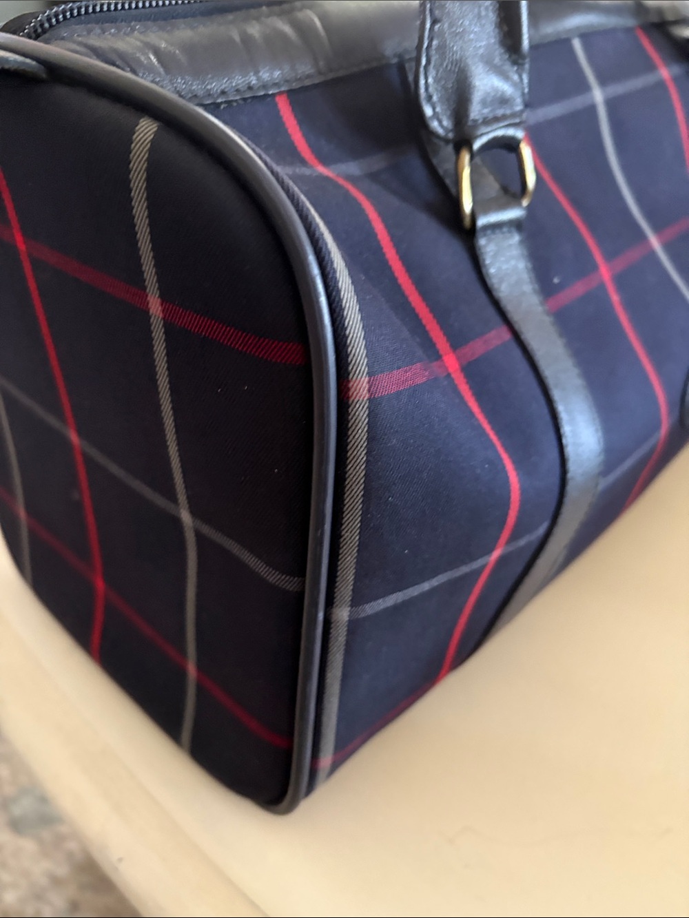 Vintage Burberry’s Navy Plaid Satchel with Burberry’s Scarf Accent-London - Picture 9 of 15